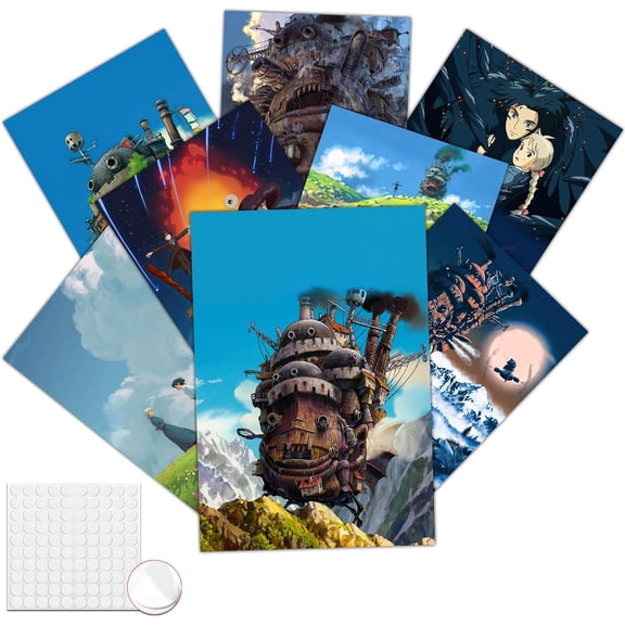 Castle Anime Posters (8 Pcs with Glue Dots) 11.4" x 16.5" Japanese Anime HD Printing Poster Unframed Version for Room Bedroom Club Wall Art Decor for Teens