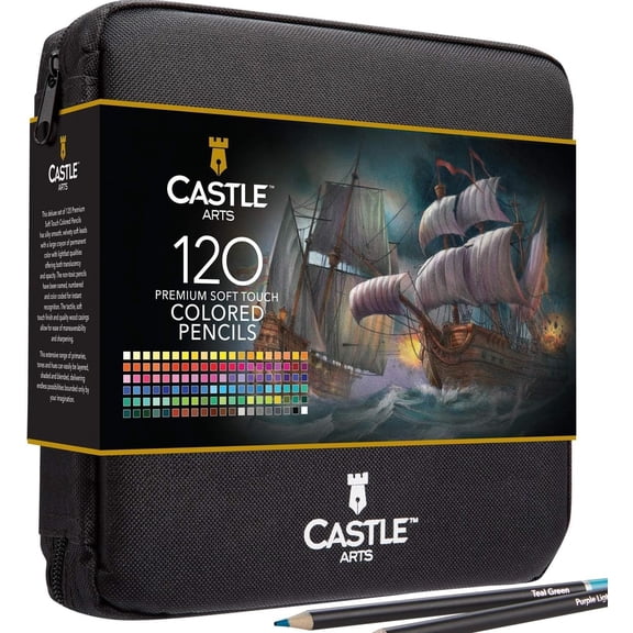 Castle Art Supplies 120 Colored Pencils with Zipper | Quality Soft Coloured Leads for Adult Artists, Professionals and Colorists | In Zipper Pouch