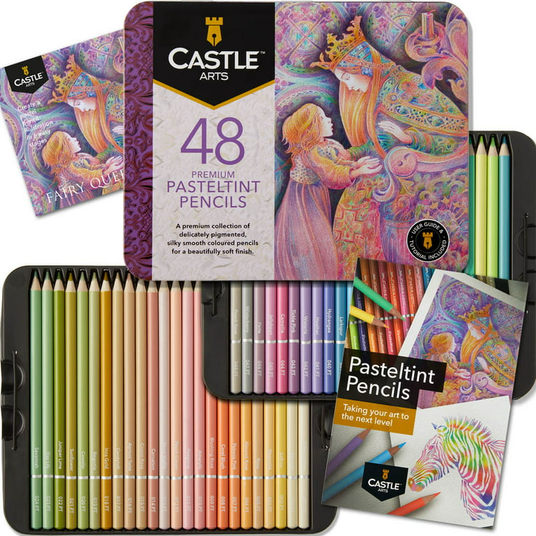 Castle Art Supplies 48 Piece Pasteltint Tin Colored Pencils Set 