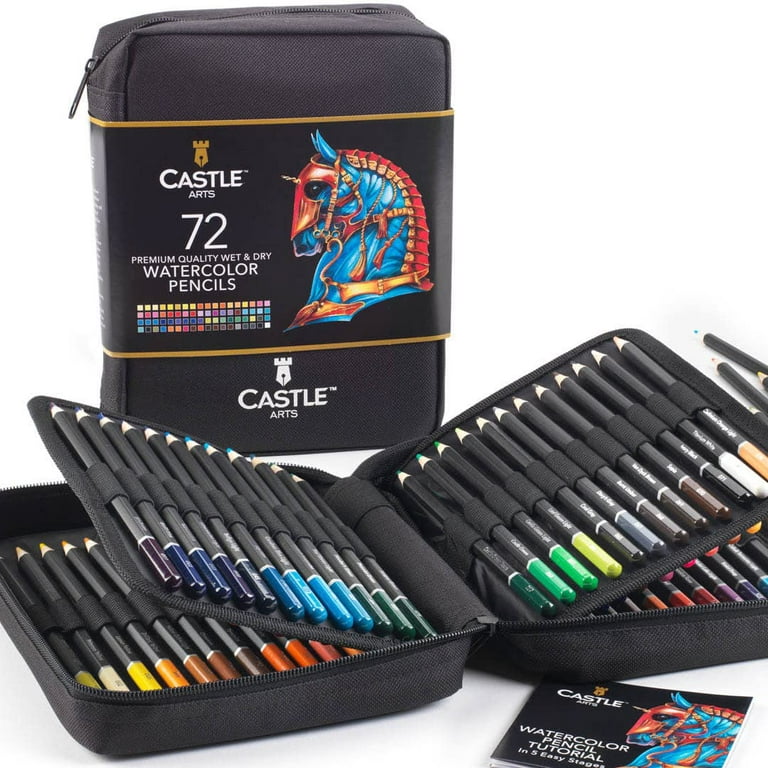 Castle Art Supplies 72 Watercolor Pencils Zip-Up Set for Adults Kids  Artists | Quality Colored Cores Vivid Colors to Create Beautiful Blended  Effects
