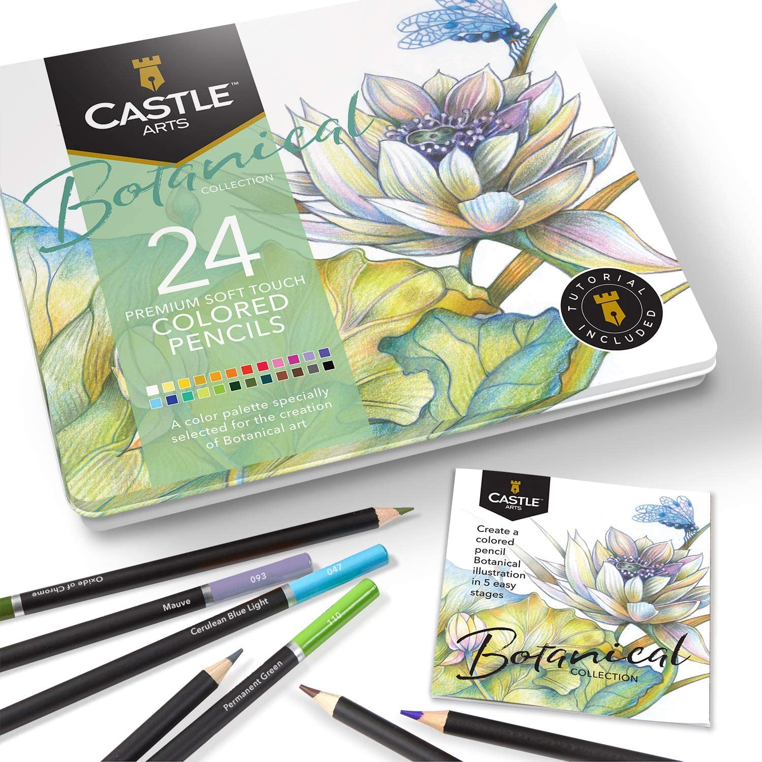 Castle Art Supplies Botanical Themed 24 Colored Pencil Set in Tin