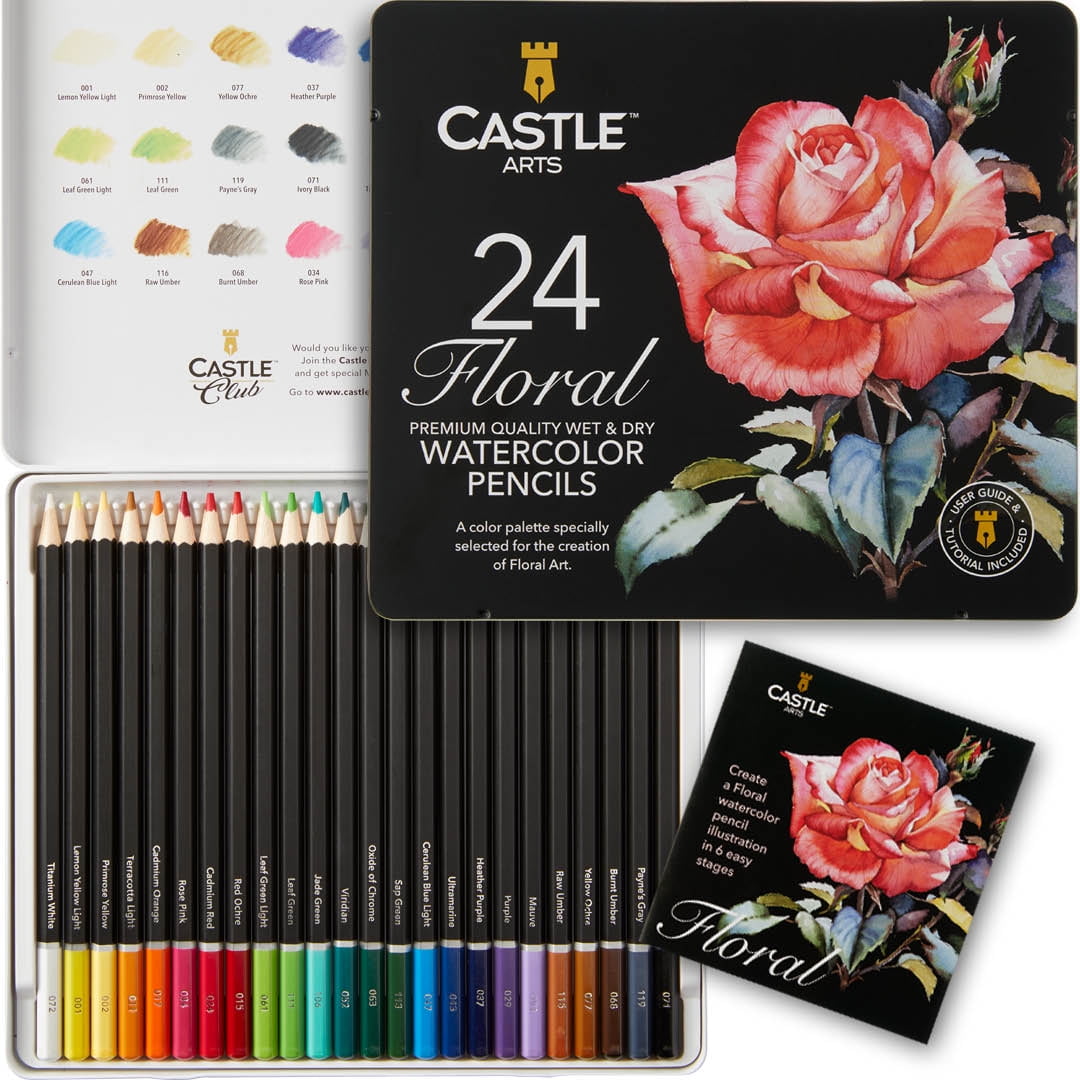 Castle Art Supplies Floral/Botanical Themed Watercolor Pencils Set 