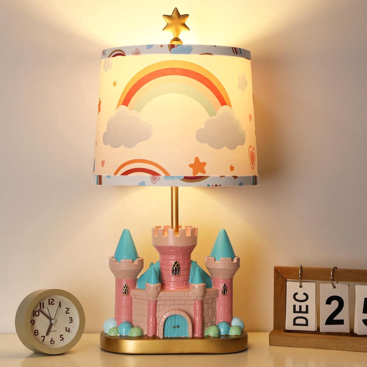 Castle Bedside Table Lamp for Kid Pink Princess Nursery Lamp for Girl Bedroom Nightstand Decor Cute Desk Lamp