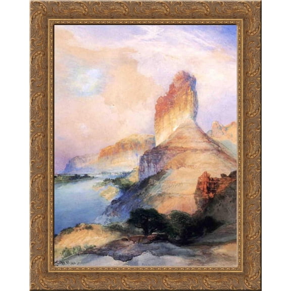 Castle Butte, Green River, Wyoming 20x24 Gold Ornate Wood Framed Canvas Art by Moran, Thomas