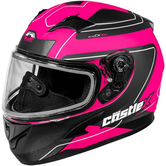 Castle X, 35-19188, Youth Full Face Helmet - Dual Lens - DOT Approved - CX360 - ATLAS - Matte Pink Glo, X-Large