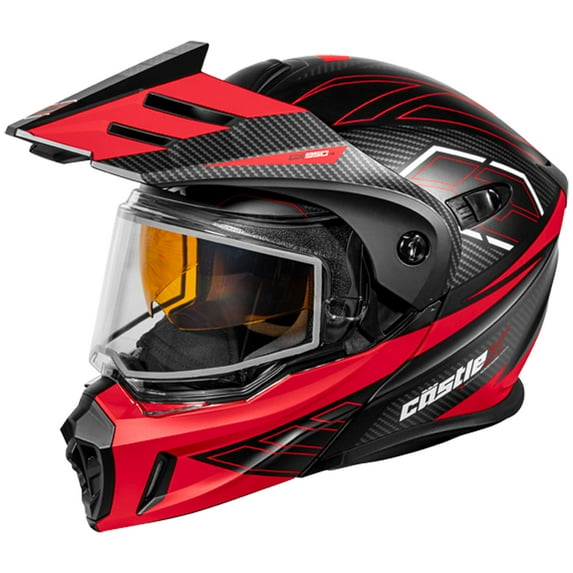 Castle X, 45-12212, Adult CX950 V2 Dual Sport Modular Snowmobile Helmet Dual Lens Shield - FIERCE - Matte Black/Red, Small