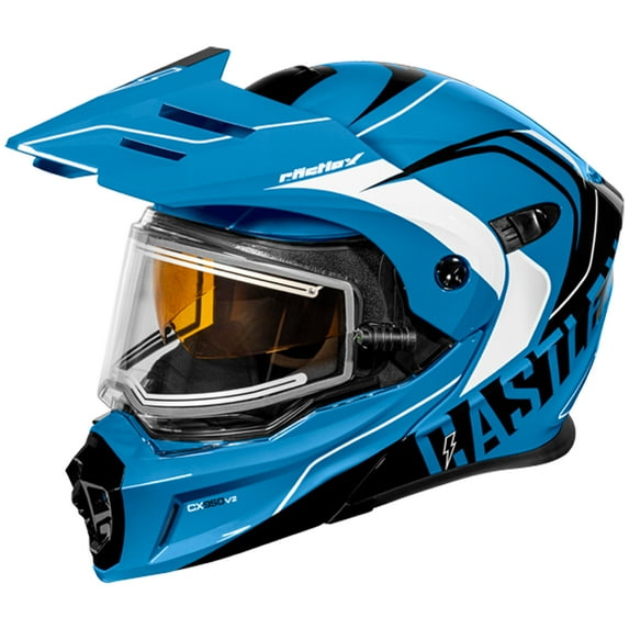 Castle X, 45-22122, Adult CX950 V2 Dual Sport Modular Snowmobile Helmet Heated Shield - WAKE - Gloss Process Blue/Black, Small