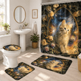 Castle Cat Pattern 5-Piece Bathroom Accessory Set with Shower Curtain ...