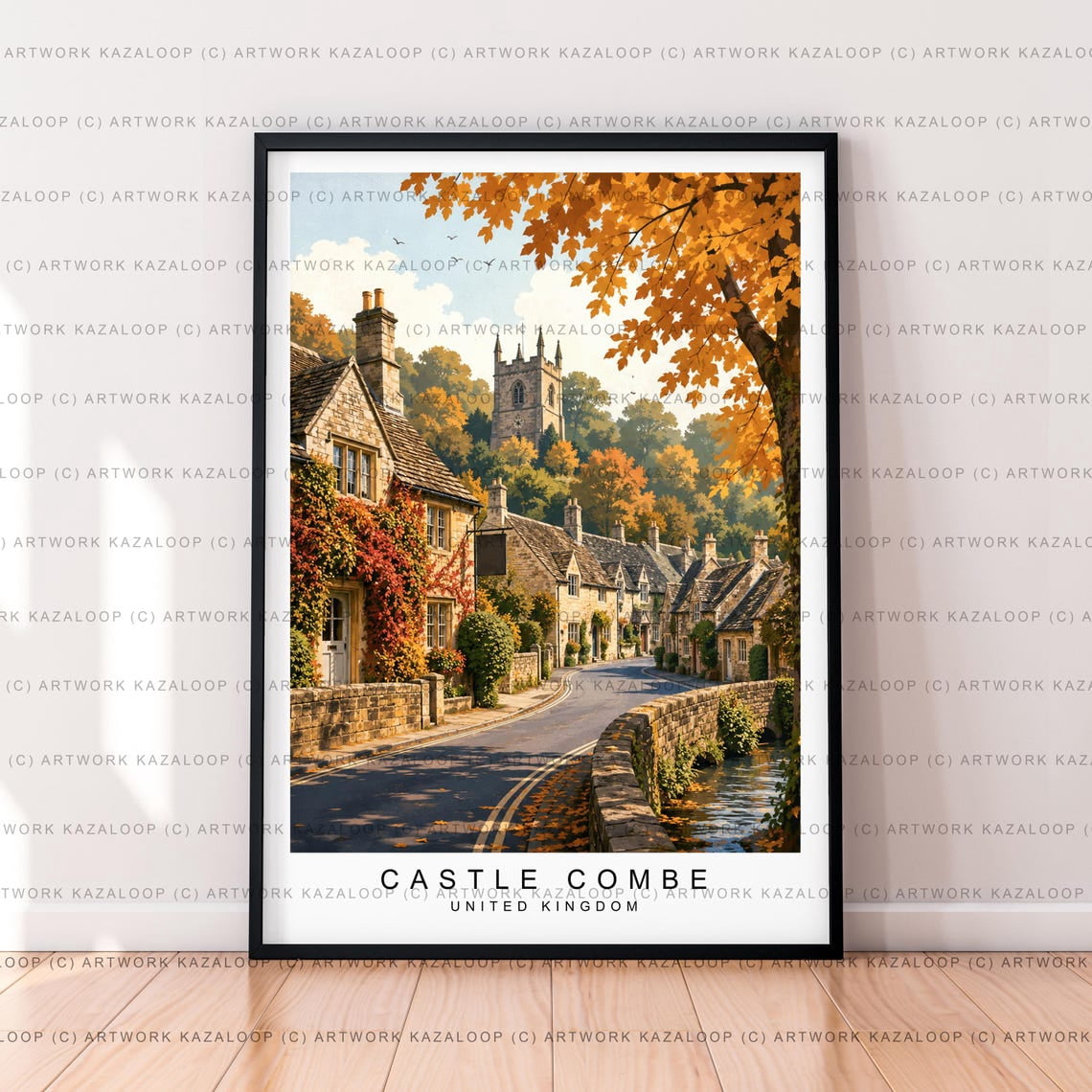 Castle Combe England Illustration Poster, Village, Cotswolds Autumn ...