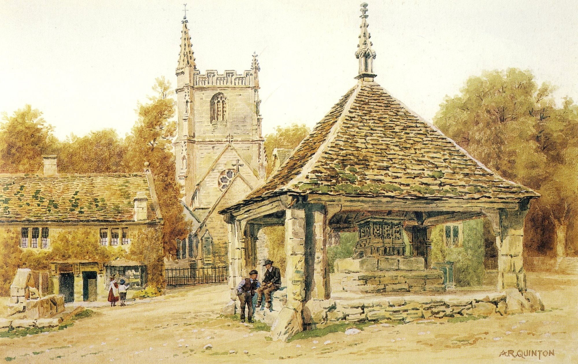 Castle Combe The Cross & Church Canvas Art - Alfred Quinton (24 x 36)