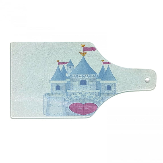 Castle Cutting Board, Fantasy Romantic Fairy Tale Land Princess Castle Illustration, Decorative Tempered Glass Cutting and Serving Board, in 3 Sizes, by Ambesonne