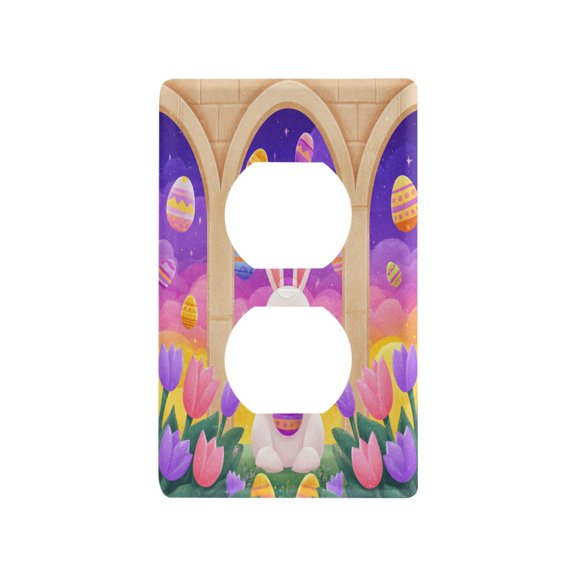 Castle Easter Bunny Pattern Decorative Wall Plate, Flame Retardant PC Plastic Light Switch & Outlet Cover with Mounting Screws Fits Duplex Outlets