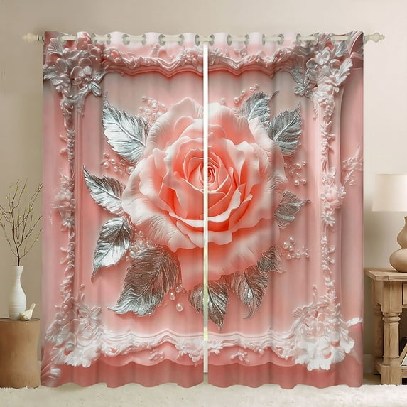 Castle Fairy 3D Floral Rose Blackout Curtains Set of 2 (52x84 Each) for Girls Boys,Spring Garden Window Curtains,Dreamy Princess Curtains and Drapes,Super Cozy Room Decor