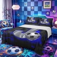 thumbnail image 1 of Castle Fairy 3D Metallic Letter J Soccer Print King Sheets 4pcs, Futuristic Sports Graphic Bedding, Silver Black Blue,1 Fitted Sheet, 1 Flat Sheet and 2 Pillowcases, 1 of 6