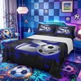 thumbnail image 1 of Castle Fairy 3D Metallic Letter S Soccer Print Bed Sheets 4-Piece, Futuristic Sports Graphic Full Size Sheets, Silver Black Blue,1 Fitted Sheet, 1 Flat Sheet and 2 Pillowcases, 1 of 6