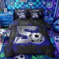 thumbnail image 1 of Castle Fairy 3D Metallic Letter S Soccer Print King Bedding 7pcs, Futuristic Sports Graphic King Bed in a Bag, Silver Black Blue,Black Reversible, 1 of 7