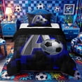 thumbnail image 1 of Castle Fairy 3D Metallic Letter A Soccer Print Twin Comforter Sets 2pcs, Futuristic Sports Graphic Bedding Set, Silver Black Blue,Black Reversible,1 Comforter and 1 Pillowcase, 1 of 6