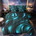 thumbnail image 1 of Castle Fairy 3D Metallic Teal Wave Full Size Bedding Sets 7 Pieces,Glossy Curved Abstract Texture Full Size Bed in a Bag,Teal Black,Black Reversible, 1 of 7