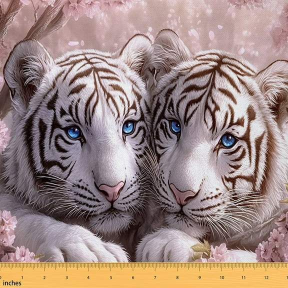 Castle Fairy 3D Tiger Print Fabric by the Yard 1 Yard, Animal Theme Room Decor Fabric by the Yard, Pink Floral Fabric for Sewing, Ultra Soft Home Decor
