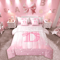 thumbnail image 1 of Castle Fairy 7-Piece Twin Bedding Set - Initial A, Kawaii Pink Bow (Glitter Print, Set 2), 1 of 8