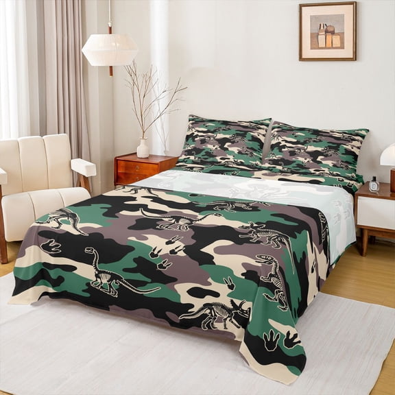 Castle Fairy Abstract Animal Dinosaur Bed Sheets,Abstract Geometric Camo King Sheets
