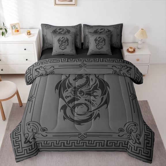 Castle Fairy Abstract Animal Dragon Bedding Comforter Set,Hippie Tribal Full Bedding Set