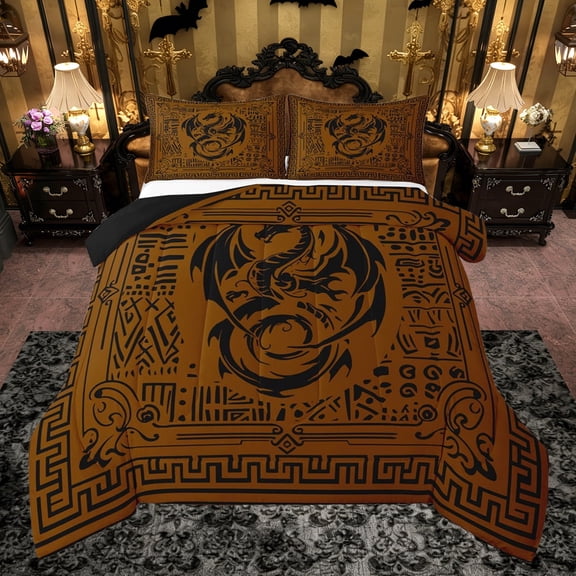 Castle Fairy Abstract Animal Dragon Twin Comforter Sets,Hippie Tribal Bedding Set