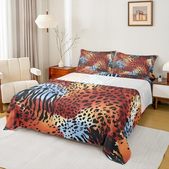Castle Fairy Abstract Animal Print 4Pcs Bed Sheets for Teen Women Men,Graffiti Splash King Sheets,Fashion Modern Super Cozy Sheet Set,Microfiber Bedroom Decor