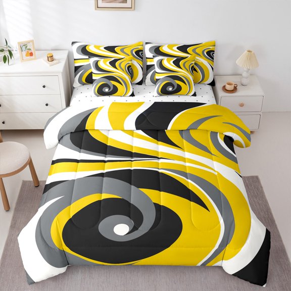 Castle Fairy Abstract Art for Men Women Teens 7-Piece Twin Bedding Sets,Geometric Theme Bedding Comforter Set,Minimalist Stripes Breathable Sheet Sets,Ultra Soft Home Decor