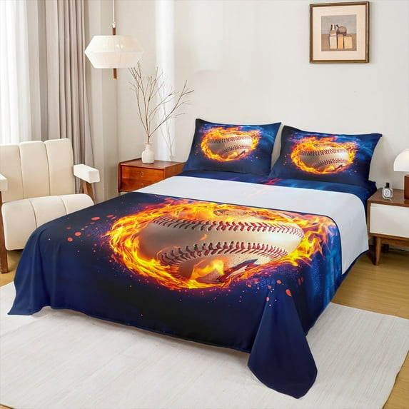 Castle Fairy Abstract Baseball 4pcs Bed Sheets,Ball Gamer King Sheets,Sport Theme Super Cozy Sheet Set,Ultra Soft Gamer Home Decor