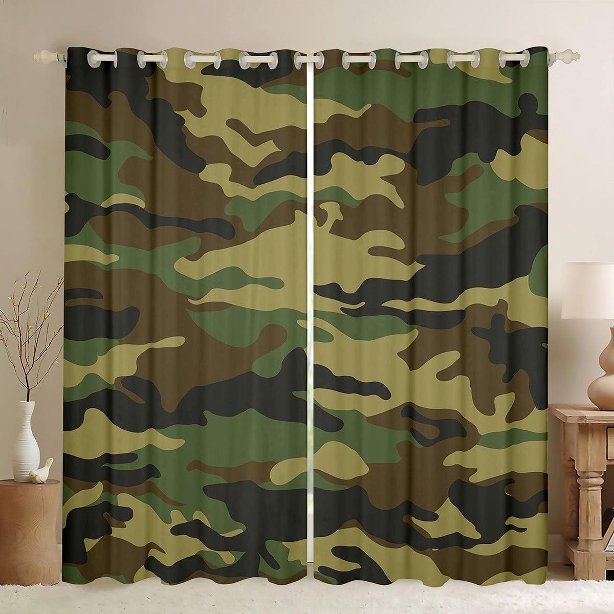SHElifestyle Kids Camo Window Curtains, Military Camouflage Window Treatments For
