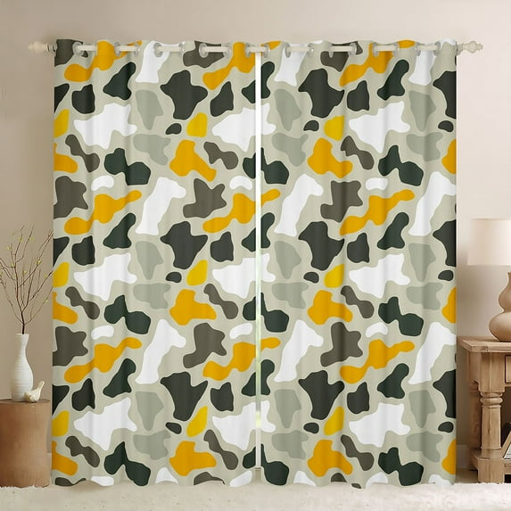 Castle Fairy Abstract Camouflage Curtains Pack of 2 (42x84 Each) for Boys Girls,Geometric Camo Curtains Blackout,Vintage Aesthetic Bedroom Curtains,Ultra Soft Home Decor