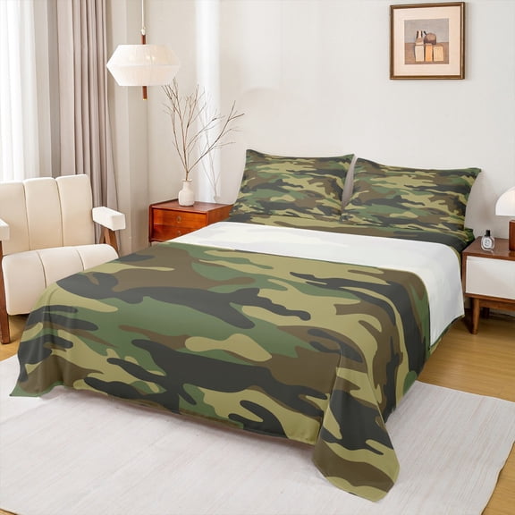 Castle Fairy Abstract Camouflage Twin Sheet Sets 3pcs for Boys Girls,Geometric Camo Twin Fitted Sheet Microfiber,Vintage Aesthetic Breathable Flat Sheet,Ultra Soft Home Decor