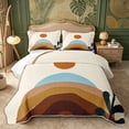thumbnail image 1 of Castle Fairy Abstract Curved Hill Bed Spread Queen 3pcs,Mid Century Plant Outline Queen Coverlet Set,Orange Teal Cream,1 Quilt and 2 Pillowcases, 1 of 7