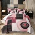 thumbnail image 1 of Castle Fairy Abstract Curved Ring Twin Quilt Set 2 Pieces,Geometric Square Block Twin Coverlet Set,Dusty Rose Black,1 Bedspread and 1 Pillowcase, 1 of 7