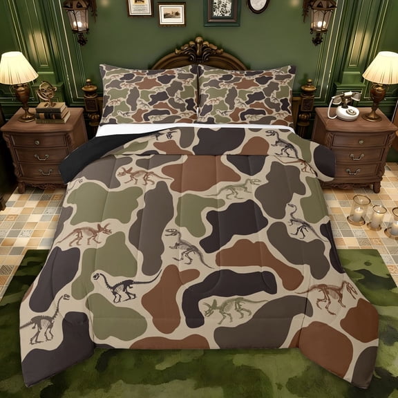 Castle Fairy Abstract Dinosaur Twin Comforter Sets for Adults,Camo Animal Bedding Set