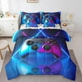 thumbnail image 1 of Castle Fairy Abstract Game Controller Boy Girl Bedding Comforter Set 7pcs,Gradient Teens Game Gamepads Queen Bedding Sets Super Cozy,Neon Lights Stripes Queen Sheet Sets,Ultra Soft Home Decor, 1 of 8