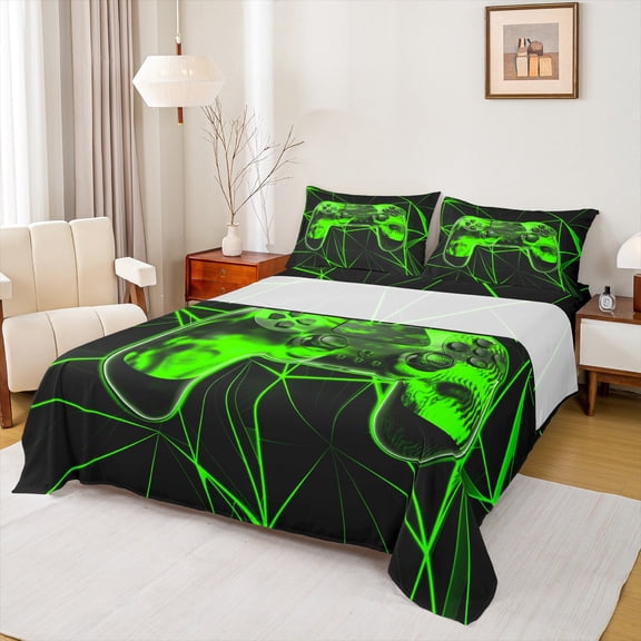 Castle Fairy 4-Piece King Sheet Set - Abstract Gamepads, Black Green