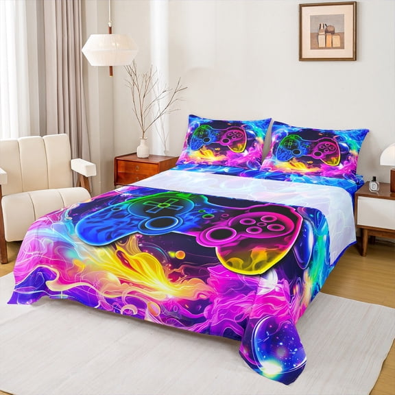 Castle Fairy Abstract Gamepads Boy Bed Sheets,Video Game King Sheets