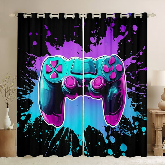Castle Fairy Abstract Gamepads Curtains Pack of 2 (42x84 Each) for Teens Adults,Video Game Curtains Blackout,Graffiti Splash Bedroom Curtains,Microfiber Bedroom Decor