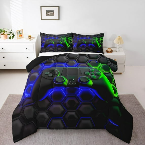 Castle Fairy Abstract Gamepads Twin Comforter Sets,Video Game Bedding Set