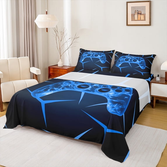 Castle Fairy Abstract Gamer 4-Piece Full Size Sheets,Video Game Bed Sheets,3D Geometric Lightweight Sheet Sets,Super Cozy Gamepads Room Decor