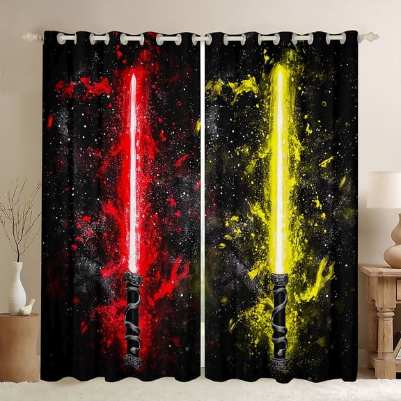 Castle Fairy Abstract Gamer Lightsaber Blackout Curtains Set of 2 (52x84 Each) for Adults Boys Girls,Universe Starry Sky Window Curtains,Video Game Curtains and Drapes,Breathable Home Decor