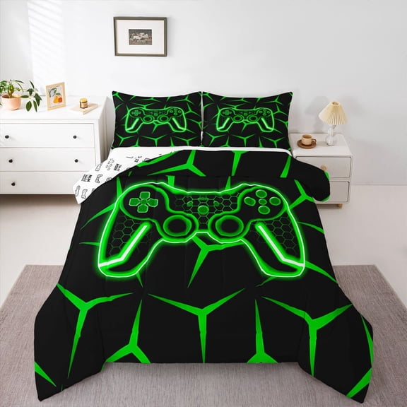 Castle Fairy Abstract Gamer Twin Comforter Sets,Futuristic Geometric Honeycomb Bedding Set