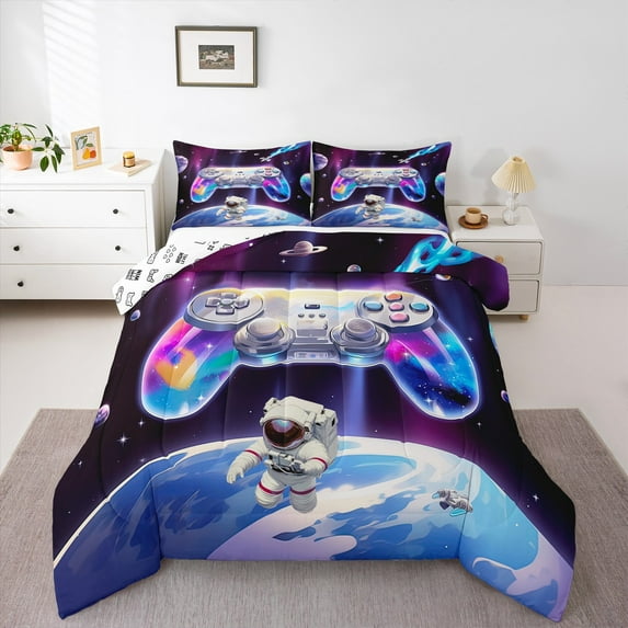 Castle Fairy Abstract Gamer Twin Comforter Sets for Adults,Bling Cosmos Galaxy Bedding Set