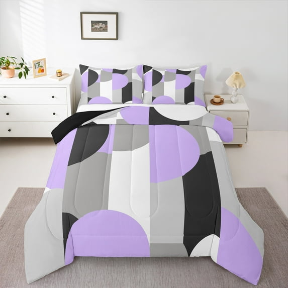 Castle Fairy Abstract Geometric 2Pcs Bedding Comforter Set for Women Men,Black Grey Purple Twin Comforter Sets,Vintage Aesthetic Breathable Bedding Set,Ultra Soft Home Decor