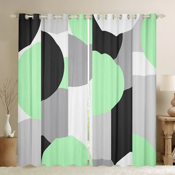 Castle Fairy Abstract Geometric Blackout Curtains Set of 2 (52x84 Each) for Women Men,Black Green Grey Window Curtains,Vintage Aesthetic Curtains and Drapes,Ultra Soft Home Decor