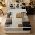 thumbnail image 1 of Castle Fairy Abstract Geometric Zipper Queen Comforter Set with Fitted Sheet and 2 Pillowcases,Mid Century Vintage Watercolor Zipper Bedding Set,Charcoal Beige,Reversible, 1 of 5