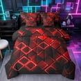thumbnail image 1 of Castle Fairy Abstract Glowing Cube King Bedding 7pcs,Minimalism Neon Geometric King Bed in a Bag,Red Black,Reversible, 1 of 7