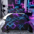 thumbnail image 1 of Castle Fairy Abstract Glowing Square Quilt King 3 Pieces,Minimalism Lit Cube King Coverlet Set,Purple Blue Black,1 Bedspread and 2 Pillowcases, 1 of 7